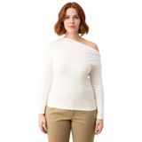 Kadın Viskon Ribana Basic Bluz Asimetrik Yaka Cool & Comfort Tarzı ile İlkbahar ve Sonbahar_Ekru-4XL