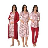 Kadın Vişne Hamile Lohusa Sabahlık Gecelik Pijama Takım 4'lü Set, XL, B8016EF-19804IGP2716728