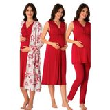 Kadın Vişne Hamile Lohusa Sabahlıklı Gecelik Pijama Takımı 4'lü Set, M, Effortt8036-19804IGP27168342