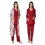 Kadın Vişne Hamile Lohusa Sabahlıklı Pijama Takımı, M, EW8094EF-89C0018310185