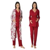 Kadın Vişne Hamile Lohusa Sabahlıklı Pijama Takımı, S, EW8094EF-89C0018310189