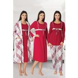 Kadın Vişne Kareli Uzun Kollu Sabahlıklı Gecelik Pijama Takımı 4'lü Set, XL, Effortt8086-19804IGP27168172