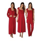 Kadın Vişne Pijama Takımı Gecelik Sabahlık Lohusa Hamile 4'lü Set, 2XL, B2305EF-19804IGP264109