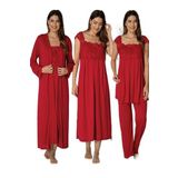 Kadın Vişne Pijama Takımı Gecelik Sabahlık Lohusa Hamile 4'lü Set, S, B2305EF-19804IGP264105