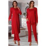 Kadın Vişne Sabahlıklı Hamile Lohusa Pijama Takımı (Kırmızı/XL)