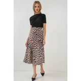 Kadın Vizon Leopar Desenli Saten Yüzeyli Beli Lastikli Midi Boy Etek HZL23S-BD1101471 - 38