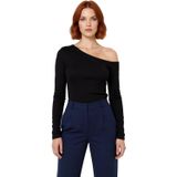 Kadın Vücuda Oturan Asimetrik Yaka Uzun Kollu Esnek Pamuklu Örme Bluz Cool & Comfort Persona Ramadan_Siyah-2XL