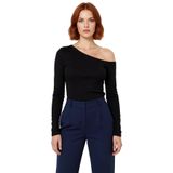 Kadın Vücuda Oturan Asimetrik Yaka Uzun Kollu Esnek Pamuklu Örme Bluz Cool & Comfort Persona Ramadan_Siyah-XL
