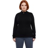 Kadın Vücuda Oturan Dik Yaka Fermuarlı Kaşkorse Örme Uzun Kollu Bluz Casual Günlük Kullanıma_Siyah-2XL