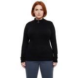 Kadın Vücuda Oturan Dik Yaka Fermuarlı Kaşkorse Örme Uzun Kollu Bluz Casual Günlük Kullanıma_Siyah-4XL
