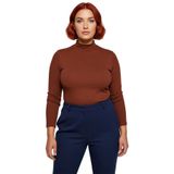 Kadın Vücuda Oturan Fitilli Dik Yaka Örme Bluz Büyük Beden Gündelik Konforlu ve Şık_Kahverengi-4XL