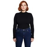 Kadın Vücuda Oturan Fitilli Kahverengi Dik Yaka Örme Bluz Büyük Beden Gündelik Konforlu ve Şık_Siyah-3XL