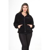 Kadın Wellsoft Yumuşak Fermuarlı Peluş Mont - Siyah - L - XL