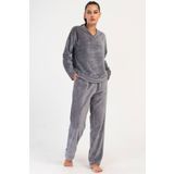 Kadın Welsoft Uzun Kol Füme Pijama Takım C0T2N1O304 FÜME M