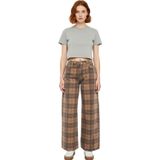 Kadın Wide Leg Ekose Desenli Denim Pantolon Normal Bel Fonksiyonel Dayanıklı Kaliteli Spor