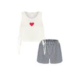 Kadın Yan Bağcık Detaylı Pamuklu Crop Şort Pijama Takımı Çok Renkli S