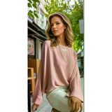 Kadın Yarasa Duble Kol Salaş Ekstra Oversize Rahat Yuvarlak Yaka Bluz 2943308