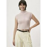 Kadın Yarım Balıkçı Yaka Fitilli Triko Kolsuz Crop Bluz - Açık Pembe