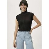Kadın Yarım Balıkçı Yaka Fitilli Triko Kolsuz Crop Bluz - Siyah