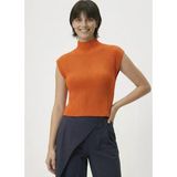 Kadın Yarım Balıkçı Yaka Fitilli Triko Kolsuz Crop Bluz - Turuncu