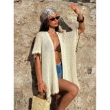 Kadın Yaz Tatil Plaj Örgü Retro Etek Kol Bantlı Bikini Üstü Kimono Ceket