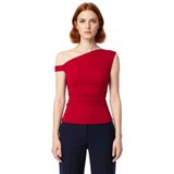 Kadın Yazlık Bluz Fitted Asimetrik Yaka Düşük Kol Dokuma Sandy Polyester Elastan Karışımı_Kırmızı-XS