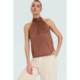 Kadın Yazlık Bluz Halter Yaka Pilise Dokuma Regular Kalıp Polyester Kumaş