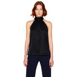 Kadın Yazlık Bluz Halter Yaka Pilise Dokuma Regular Kalıp Polyester Kumaş_Siyah-S