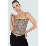 Kadın Yazlık Crop Bluz Örme Kumaş Leopar Desenli Fitted Günlük Kullanım İçin Premium Kalite_Kahverengi-M