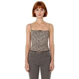 Kadın Yazlık Crop Bluz Örme Kumaş Leopar Desenli Fitted Günlük Kullanım İçin Premium Kalite_Kahverengi-S