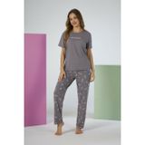 Kadın Yazlık Rise and Shine Yazılı Kısa Kollu Soft Pijama Takımı - Gri
