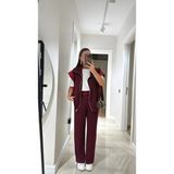 Kadın Yelek Pantolon Bel Lastikli Fermuarlı Alt-Üst Takım - XL - Bordo