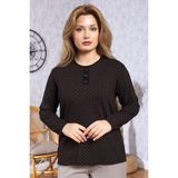 Kadın Yeni Model Yüksek Kalite Yuvarlak Yaka Patlı Orta Yaş Anne Penye Bluz 6575 - XL - Siyah Turuncu