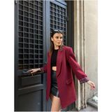 Kadın Yeni Sezon Leopar Astar Detaylı Uzun Blazer Ceket - Bordo