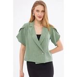 Kadın Yeşil Kolu Yırtmaç Detaylı Crop Kısa Kol Ceket ARM-24Y001048 - XL
