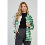 Kadın Yeşil Oversize Fit Ekoseli Desenli Uzun Kollu %100 Pamuk Gömlek, Ceket, Kadın Oduncu Gömlek