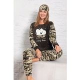 Kadın Yeşil Renk Kamuflaj Desenli Polar Kumaş Azl-6206 Pijama Takımı