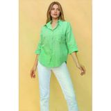 Kadın Yeşil Salaş Spor Gömlek / Truvakar Kol / Cepli /%100 Koton Flamlı Keten Kumaş 700-3619275