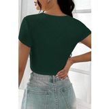 Kadın Yeşil Yarım Kol Düz Yaka Crop Top Bluz