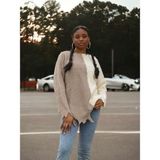 Kadın Yırtık Desenli Çift Renk Kazak - Standart - Krem