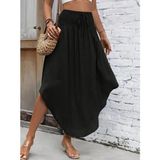 Kadın Yüksek Bel Belden Bağlamalı Asimetrik Kesim Detaylı Sandy Etek - Siyah - 2XL - 3XL