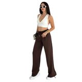 Kadın Yüksek Bel Geniş Paça Bağcıklı Sweatpant – Urban Ease, kahverengi, l