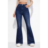 Kadın Yüksek Bel Ispanyol Paça Power Likra Kot Denim Jean - Mavi - 36