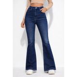 Kadın Yüksek Bel Ispanyol Paça Power Likra Kot Denim Jean - Mavi - 42