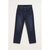 Kadın Yüksek Bel Mom Fit İndigo Jean Pantolon