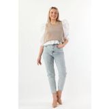 Kadın Yüksek Bel Mom Fit Jean Pantolon Buz Mavisi