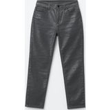 Kadın Yüksek Bel Parlak Mum Kumaş Wide Leg Jean Pantolon