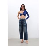 Kadın Yüksek Bel Skater Fit Jean Pantolon Lacivert