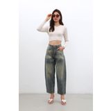 Kadın Yüksek Bel Skater Fit Jean Pantolon Tint Yeşil