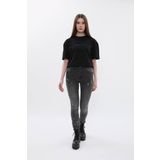 Kadın Yüksek Bel Skinny Fit Dar Paça Benekli Gri Jean Pantolon